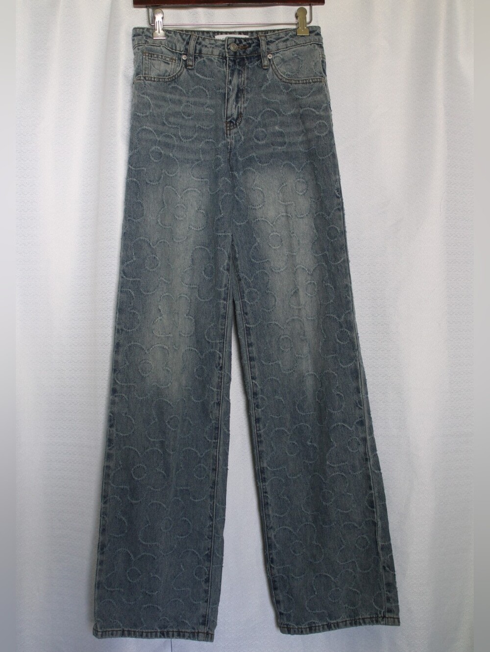 Fashion Nova Flower Power Jacquard Wide Leg Jeans Size 3 - Picture 7 of 8